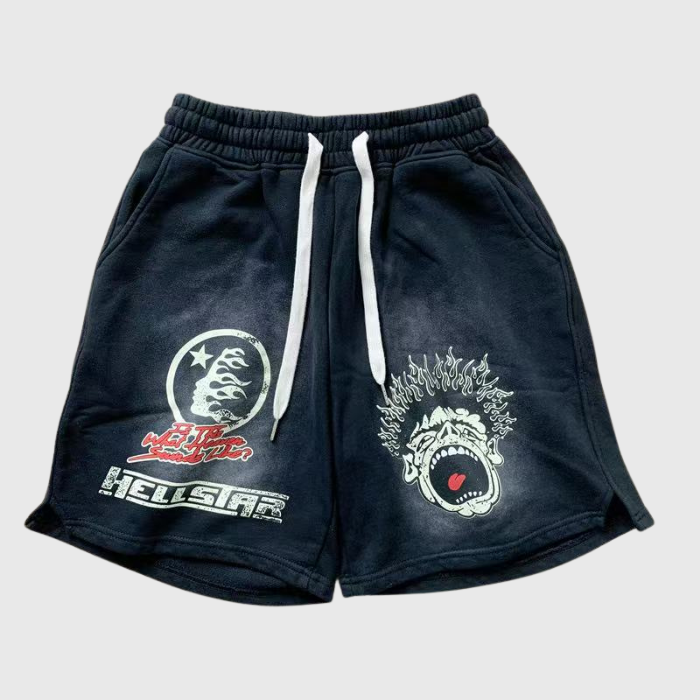 Hellstar Jupitar Terry Shorts With Graphic - Black