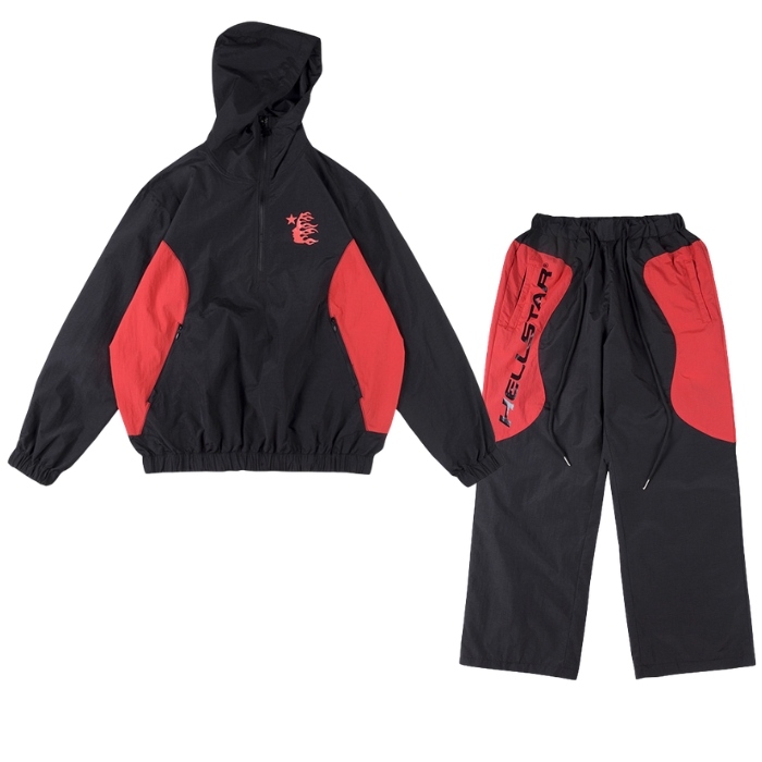Hellstar Black & Red Hooded Windbreaker Tracksuit