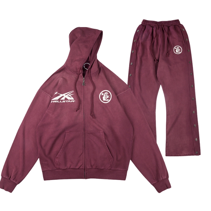 Hellstar HS Logo Zip Up Hoodie Burgundy