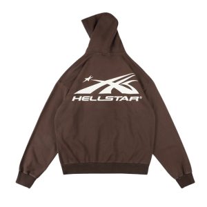 Hellstar HS Logo Zip-Up Hoodie in Brown